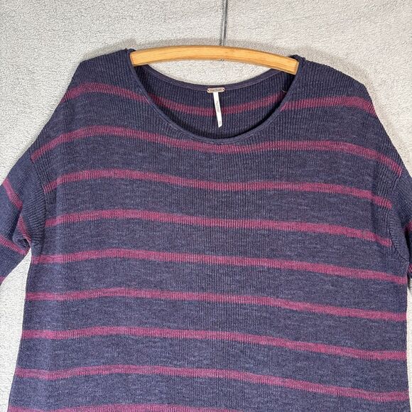 Free People Sweater Womens Oversized Size XS Navy Blue Stripes Coastal Lagenlook - Picture 6 of 16